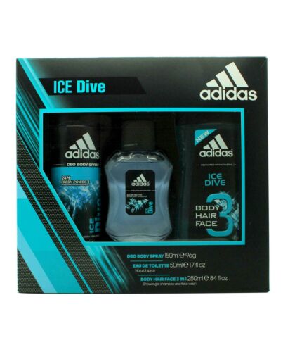 Adidas Ice Dive Gift Set 50ml EDT + 250ml Shower Gel + 150ml Deodorant Body Spray-P10611