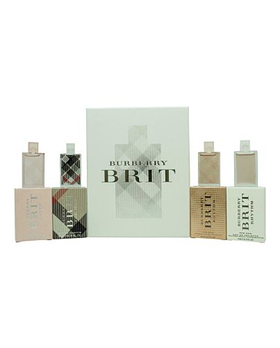 Burberry Brit For Her Miniature Gift Set 4 Pieces (1 x 4.5ml Burberry Brit EDP
1 x 5ml Brit Rhythm Floral EDT
1 x 5ml Brit Sheer EDT 
1 x 5ml Brit Rhythm EDT)-Q143385