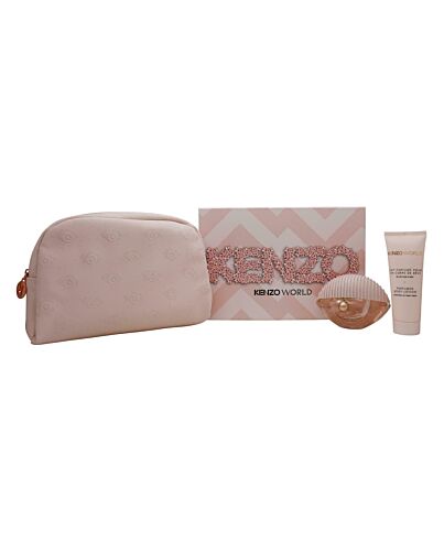 Kenzo World Gift Set 75ml EDT + 75ml Body Lotion + Pouch - Pink Edition-B422226