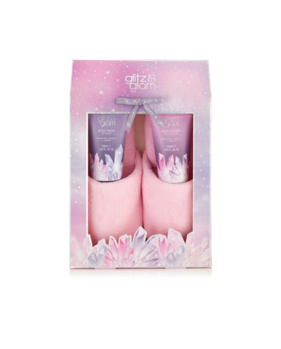 Style & Grace Glitz & Glam Slipper Gift Set 110ml Body Wash + 80g Bath Fizzer + Slippers-L403672