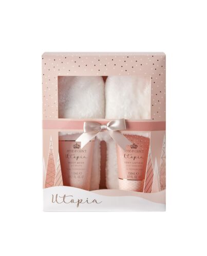 Style & Grace Utopia Fluffy Slippers Gift Set Eco Packaging 150ml Body Wash + 150ml Body Lotion + 1 Pair Fluffy Slippers-B196317