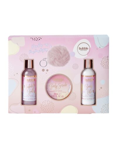 Style & Grace Bubble Boutique Keyring Gift Set 80ml Bubble Bath + 80ml Body Lotion + 80ml Body Scrub + Fluffy Keyring-V761634