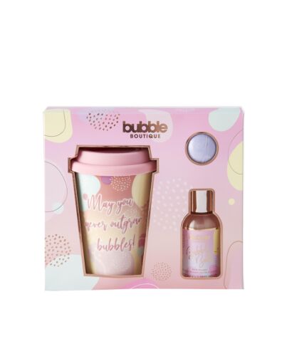 Style & Grace Bubble Boutique Travel Mug Gift Set Eco Packaging 100ml Bubble Bath + 50g Bath Fizzer + Travel Mug-J044081