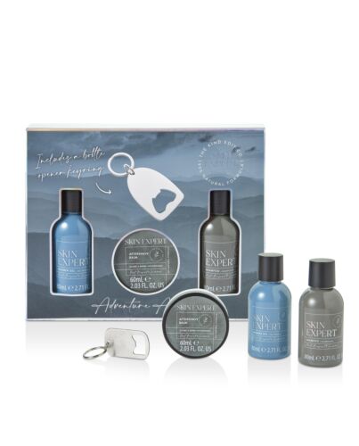 The Kind Edit Co. Skin Expert Mini Grooming Gift Set 100ml Shower Gel + 100ml Shampoo + 50ml Aftershave Balm + Bottle Opener Keyring-P883224